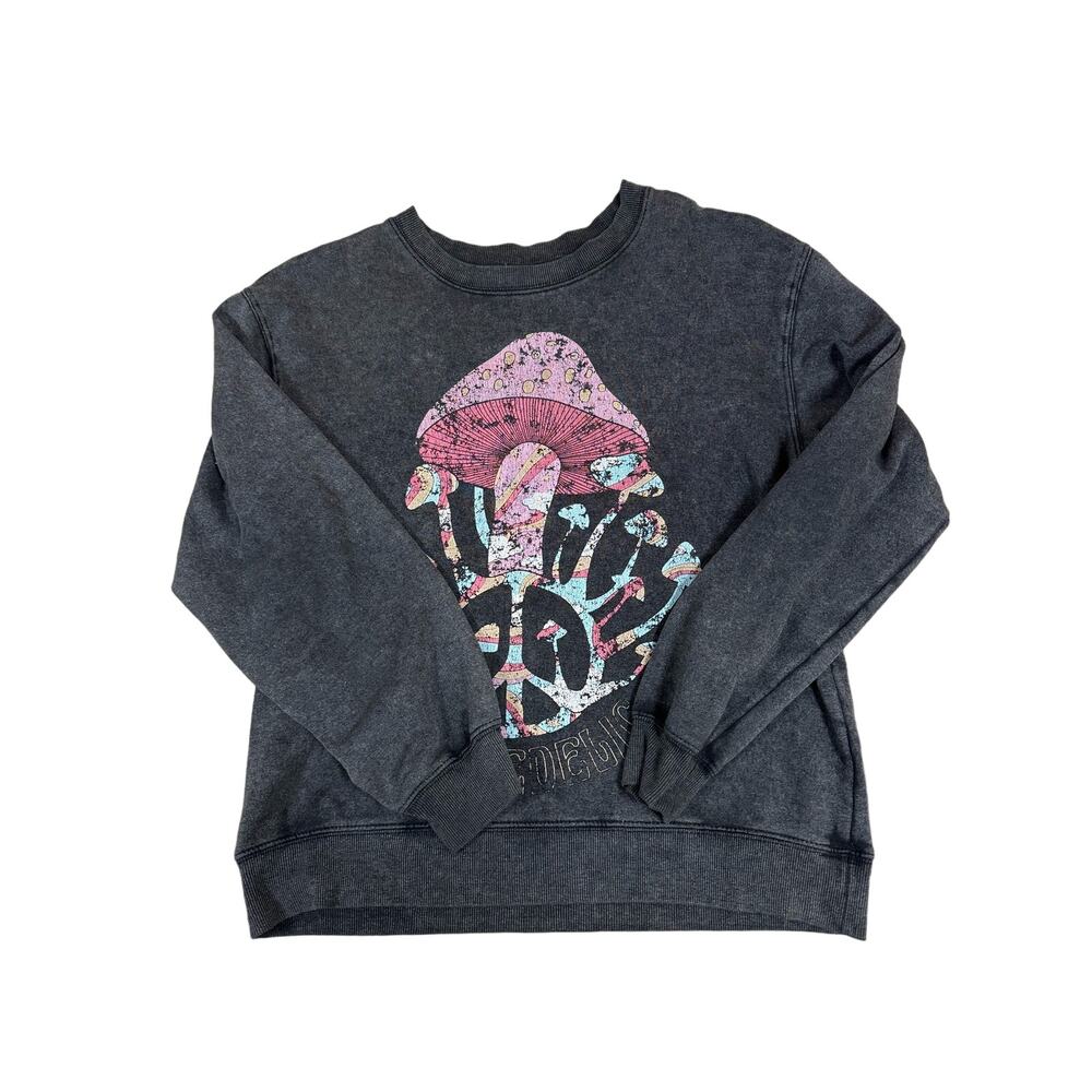 Forever 21 Women’s Sweater Psychedelic Mushroom Crewneck Gray